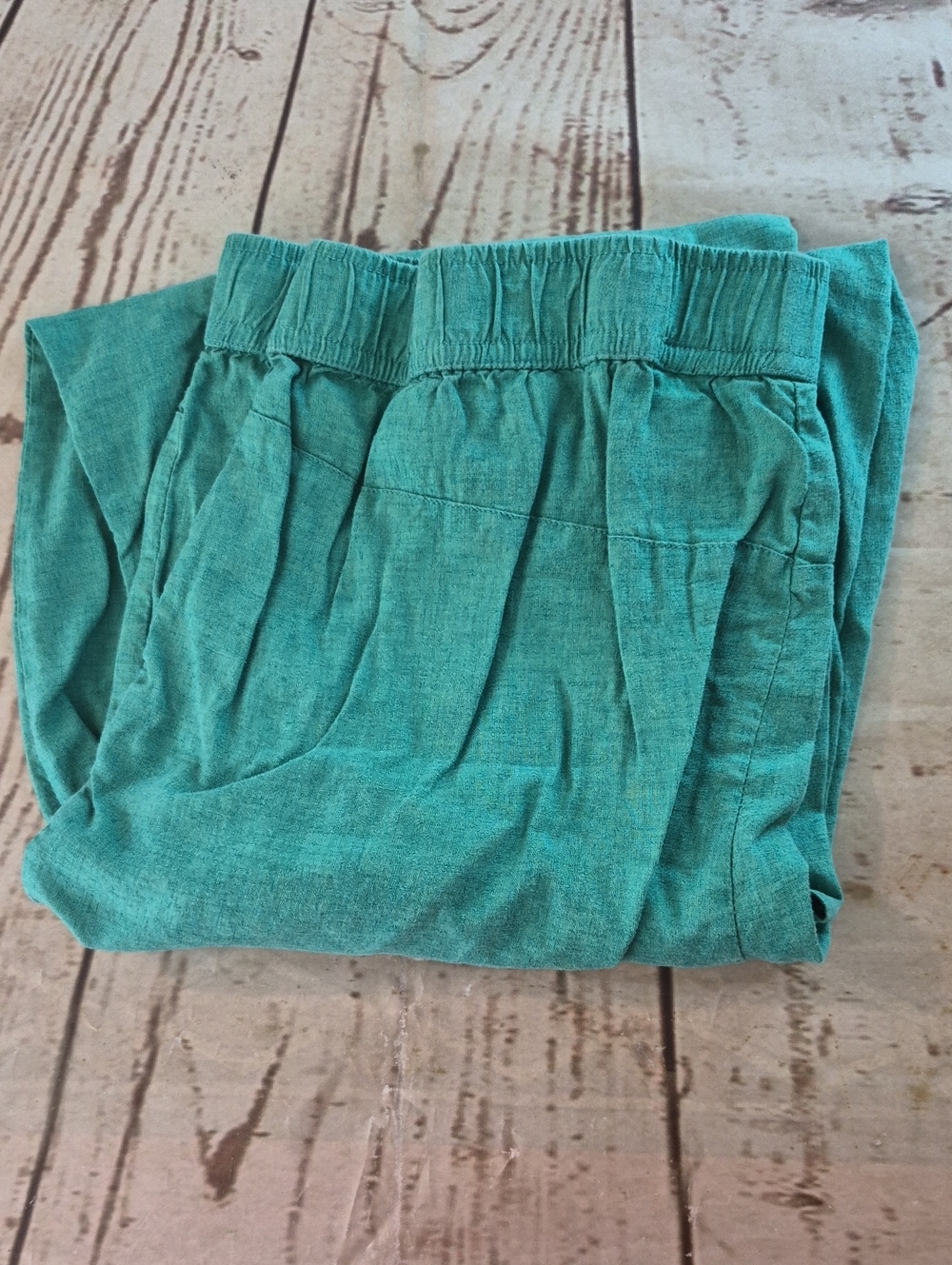 Coral Bay Petite Linen Blend Cropped Pants Green Size Petite Large